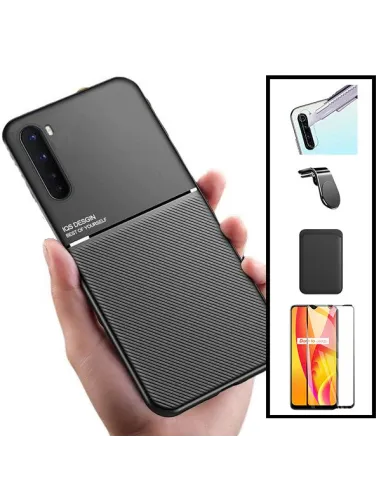 Kit Capa Magnetic Lux + Magn Wallet Preto + Vidro + P. Câmara + Sup Magnético L para OnePlus Nord