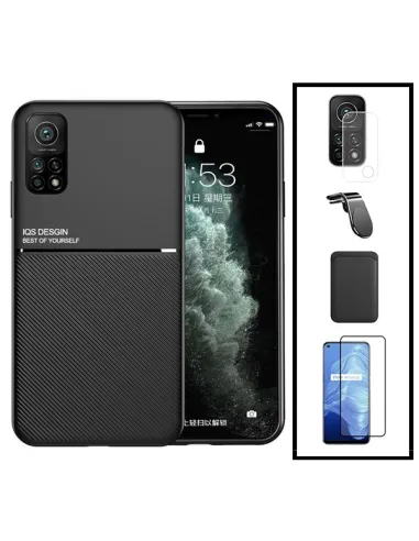 Kit Capa Magnetic Lux + Magn Wallet Preto + Vidro + P. Câmara + Sup Magnético L para Xiaomi Mi 10T 5G