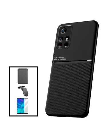 Kit Capa Magnetic Lux + Magn Wallet Preto + Vidro + P. Câmara + Sup Magnético L para Xiaomi Poco M4 Pro 5G