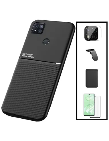 Kit Capa Magnetic Lux + Magn Wallet Preto + Vidro + P. Câmara + Sup Magnético L para Xiaomi Redmi 9 Activ