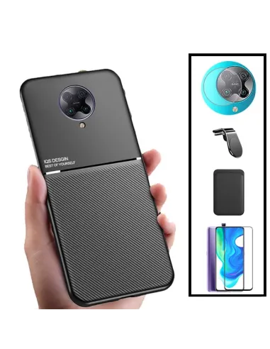 Kit Capa Magnetic Lux + Magn Wallet Preto + Vidro + P. Câmara + Sup Magnético L para Xiaomi Redmi K30 Pro