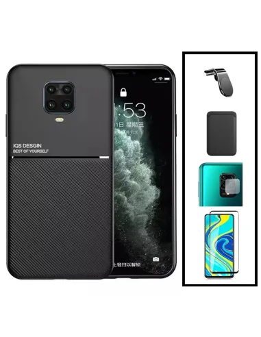 Kit Capa Magnetic Lux + Magn Wallet Preto + Vidro + P. Câmara + Sup Magnético L para Xiaomi Redmi Note 9 Pro Max