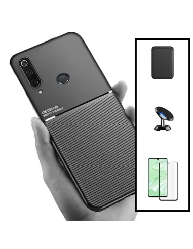 Kit Capa Magnetic Lux + Magnetic Wallet Preto + Vidro Full Cover + Suporte Magnético para Huawei P30 Lite