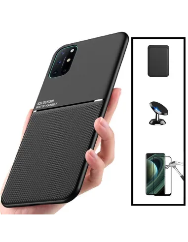 Kit Capa Magnetic Lux + Magnetic Wallet Preto + Vidro Full Cover + Suporte Magnético para OnePlus 8T+ 5G