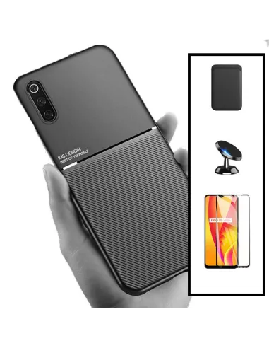 Kit Capa Magnetic Lux + Magnetic Wallet Preto + Vidro Full Cover + Suporte Magnético para Samsung Galaxy A30s