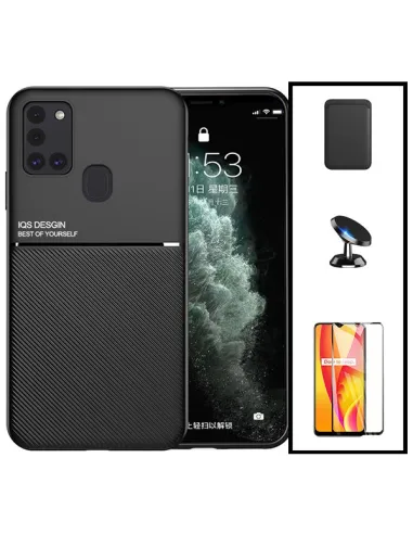 Kit Capa Magnetic Lux + Magnetic Wallet Preto + Vidro Full Cover + Suporte Magnético para Samsung Galaxy M21