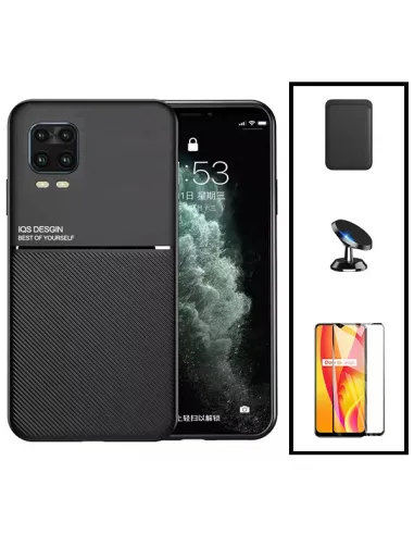 Kit Capa Magnetic Lux + Magnetic Wallet Preto + Vidro Full Cover + Suporte Magnético para Xiaomi Mi 10 Lite 5G