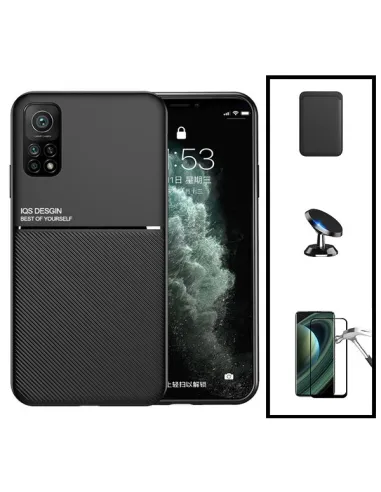 Kit Capa Magnetic Lux + Magnetic Wallet Preto + Vidro Full Cover + Suporte Magnético para Xiaomi Mi 10T 5G