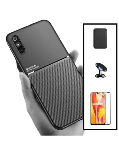 Kit Capa Magnetic Lux + Magnetic Wallet Preto + Vidro Full Cover + Suporte Magnético para Xiaomi Redmi 9A