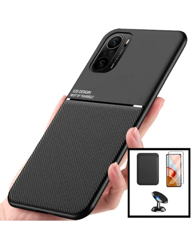 Kit Capa Magnetic Lux + Magnetic Wallet Preto + Vidro Full Cover + Suporte Magnético para Xiaomi Redmi K40 Pro