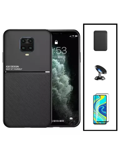 Kit Capa Magnetic Lux + Magnetic Wallet Preto + Vidro Full Cover + Suporte Magnético para Xiaomi Redmi Note 9 Pro