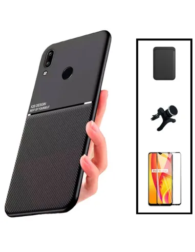 Kit Capa Magnetic Lux + Magn Wallet Preto + Vidro + Sup Reforçado para Huawei P Smart 2019