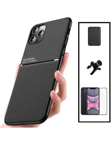 Kit Capa Magnetic Lux + Magn Wallet Preto + Vidro + Sup Reforçado para iPhone 11