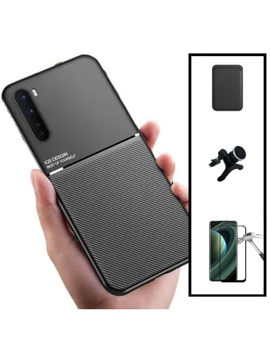 Kit Capa Magnetic Lux + Magn Wallet Preto + Vidro + Sup Reforçado para Oppo A91