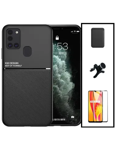 Kit Capa Magnetic Lux + Magn Wallet Preto + Vidro + Sup Reforçado para Samsung Galaxy M21