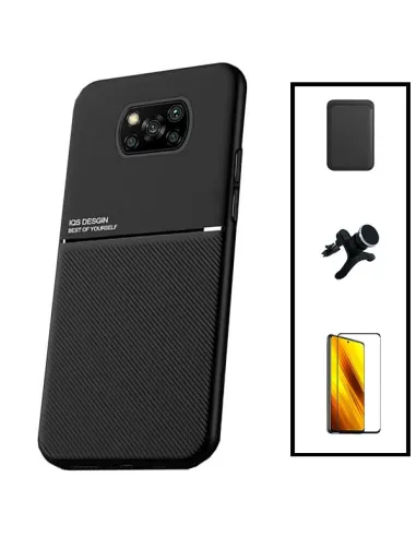 Kit Capa Magnetic Lux + Magn Wallet Preto + Vidro + Sup Reforçado para Xiaomi Poco X3