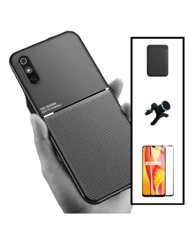 Kit Capa Magnetic Lux + Magn Wallet Preto + Vidro + Sup Reforçado para Xiaomi Redmi 9i