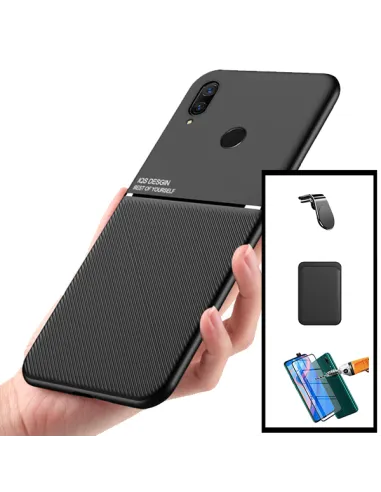 Kit Capa Magnetic Lux + Magnetic Wallet Preto + Vidro Full Cover + Suporte Magnético L para Huawei P Smart Z