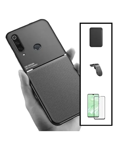 Kit Capa Magnetic Lux + Magnetic Wallet Preto + Vidro Full Cover + Suporte Magnético L para Huawei P30 Lite