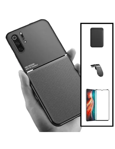 Kit Capa Magnetic Lux + Magnetic Wallet Preto + Vidro Full Cover + Suporte Magnético L para Huawei P30 Pro New Edition