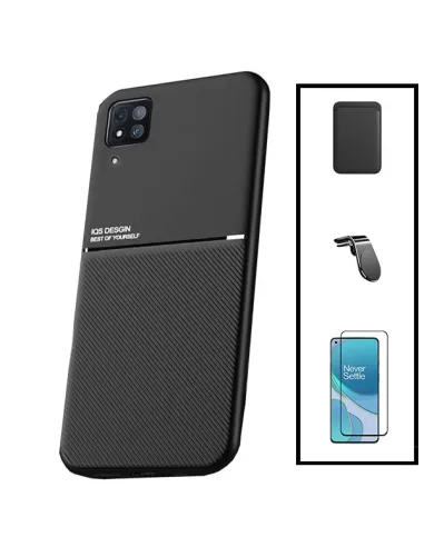 Kit Capa Magnetic Lux + Magnetic Wallet Preto + Vidro Full Cover + Suporte Magnético L para Huawei P40 Lite