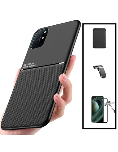 Kit Capa Magnetic Lux + Magnetic Wallet Preto + Vidro Full Cover + Suporte Magnético L para OnePlus 8T+ 5G