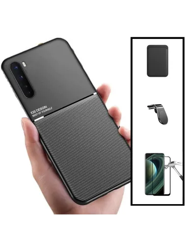 Kit Capa Magnetic Lux + Magnetic Wallet Preto + Vidro Full Cover + Suporte Magnético L para OnePlus Nord