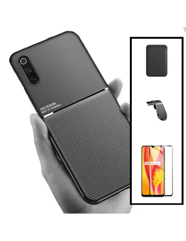 Kit Capa Magnetic Lux + Magnetic Wallet Preto + Vidro Full Cover + Suporte Magnético L para Samsung Galaxy A50