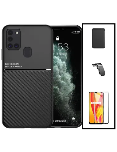 Kit Capa Magnetic Lux + Magnetic Wallet Preto + Vidro Full Cover + Suporte Magnético L para Samsung Galaxy M30s