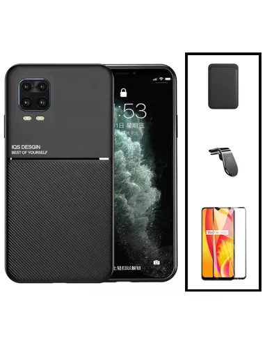 Kit Capa Magnetic Lux + Magnetic Wallet Preto + Vidro Full Cover + Suporte Magnético L para Xiaomi Mi 10 Lite 5G