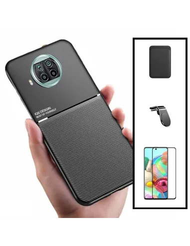 Kit Capa Magnetic Lux + Magnetic Wallet Preto + Vidro Full Cover + Suporte Magnético L para Xiaomi Mi 10i