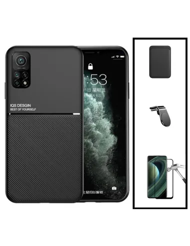 Kit Capa Magnetic Lux + Magnetic Wallet Preto + Vidro Full Cover + Suporte Magnético L para Xiaomi Mi 10T Pro 5G