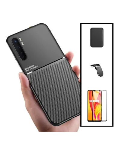 Kit Capa Magnetic Lux + Magnetic Wallet Preto + Vidro Full Cover + Suporte Magnético L para Xiaomi Mi Note 10 Lite