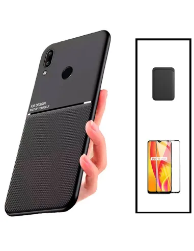 Kit Capa Magnetic Lux + Magnetic Wallet Preto + Vidro Full Cover para Huawei P Smart 2019