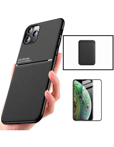 Kit Capa Magnetic Lux + Magnetic Wallet Preto + Vidro Full Cover para iPhone 11