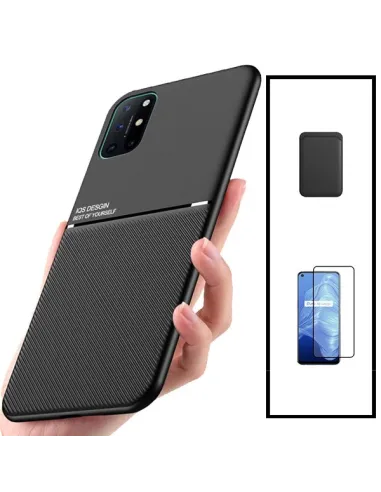 Kit Capa Magnetic Lux + Magnetic Wallet Preto + Vidro Full Cover para Realme X3 Super Zoom