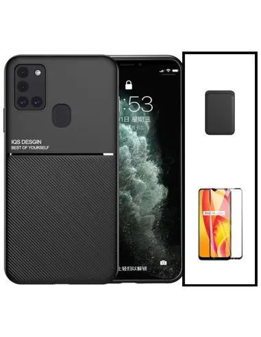 Kit Capa Magnetic Lux + Magnetic Wallet Preto + Vidro Full Cover para Samsung Galaxy M30s