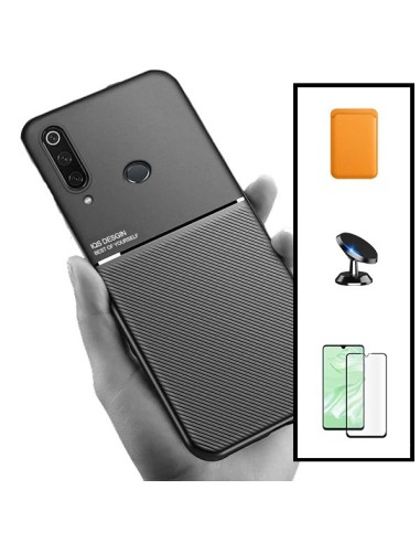 Kit Capa Magnetic Lux + Magnetic Wallet Laranja + 5D Full Cover + Suporte Magnético de Carro para Huawei P30 Lite New Edition