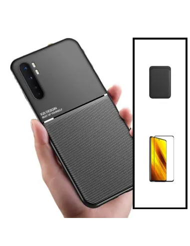 Kit Capa Magnetic Lux + Magnetic Wallet Preto + Vidro Full Cover para Xiaomi Mi Note 10 Lite