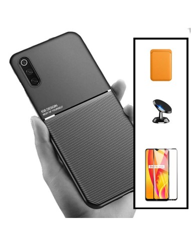 Kit Capa Magnetic Lux + Magnetic Wallet Laranja + 5D Full Cover + Suporte Magnético de Carro para Samsung Galaxy A30s