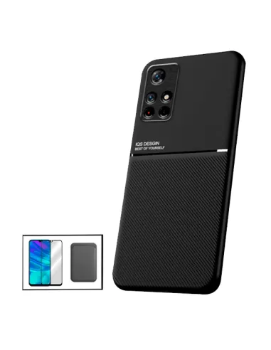 Kit Capa Magnetic Lux + Magnetic Wallet preto + Vidro Full Cover para Xiaomi Poco M4 Pro 5G