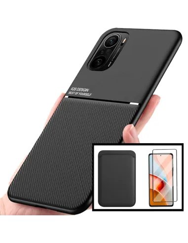 Kit Capa Magnetic Lux + Magnetic Wallet Preto + Vidro Full Cover para Xiaomi Redmi K40 Pro