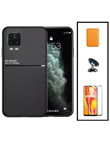 Kit Capa Magnetic Lux + Magnetic Wallet Laranja + 5D Full Cover + Suporte Magnético de Carro para Xiaomi Mi 10 Lite 5G