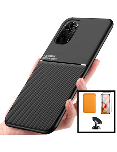 Kit Capa Magnetic Lux + Magnetic Wallet Laranja + 5D Full Cover + Suporte Magnético de Carro para Xiaomi Mi 11i