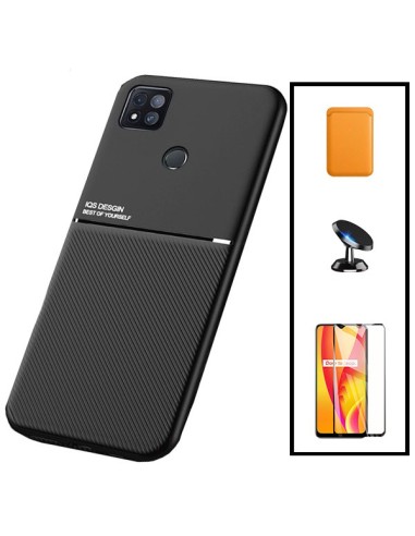 Kit Capa Magnetic Lux + Magnetic Wallet Laranja + 5D Full Cover + Suporte Magnético de Carro para Xiaomi Redmi 9C