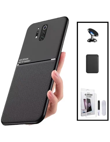 Kit Capa Magnetic Lux + Magnetic Wallet Preto + Película Curved UV + Suporte Magnético para OnePlus 8 Pro