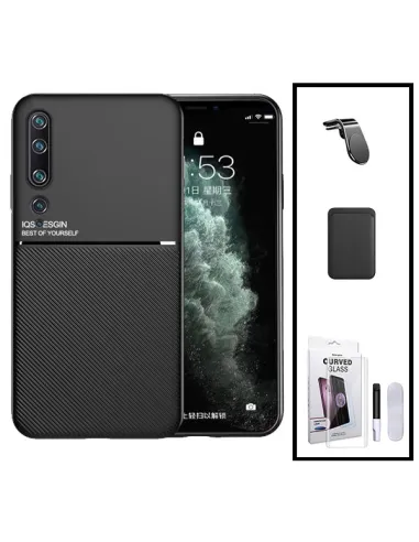 Kit Capa Magnetic Lux + Magnetic Wallet Preto + Película Curved UV + Suporte Magnético L para Xiaomi Mi 10 5G