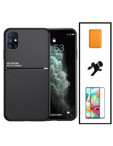 Kit Capa Magnetic Lux + Magnetic Wallet Laranja + 5D Full Cover + Suporte Magnético de Carro Reforçado para Samsung Galaxy A21s