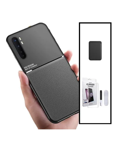 Kit Capa Magnetic Lux + Magnetic Wallet Preto + Película Curved UV para Xiaomi Mi Note 10 Lite