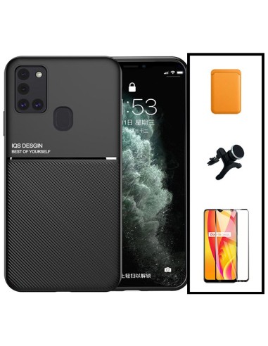 Kit Capa Magnetic Lux + Magnetic Wallet Laranja + 5D Full Cover + Suporte Magnético de Carro Reforçado para Samsung Galaxy M30s